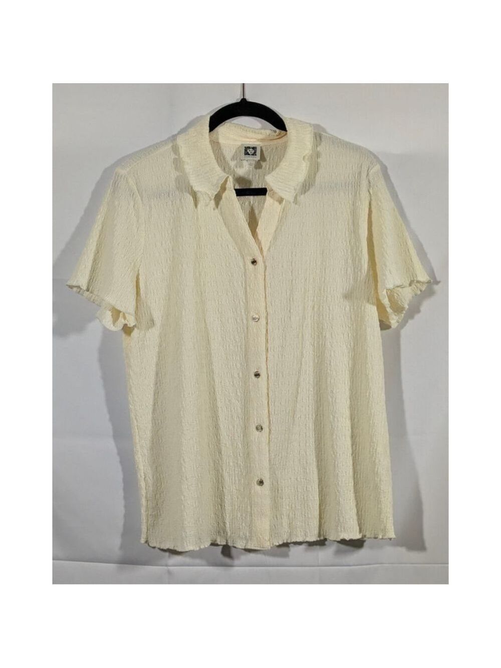 Anne Klein Cream Textured Button Front Blouse Large